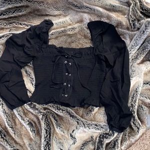 Gothic black cropped lace up top